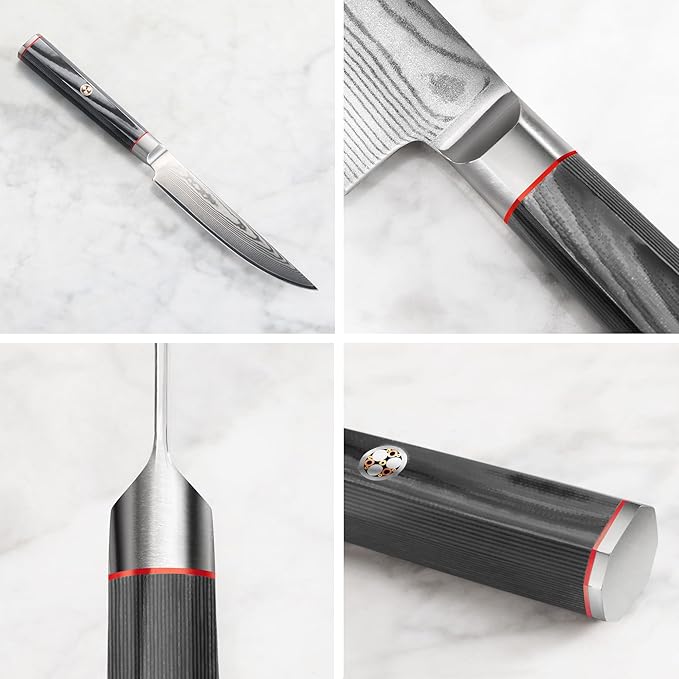 Cangshan YARI Series 4-Piece Fine Edge Steak Knife Set with Ash Wood Box, X-7 Damascus Steel