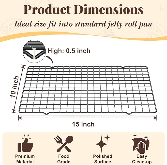 Cooling Racks for Cooking and Baking - 2 PCS 10" x 15" Grid Wire Baking Rack for Oven Cooking, Baking, Grilling, Roasting - Dishwasher Safe Bacon Rack - Fits Jelly Roll Cookie Sheet Pan
