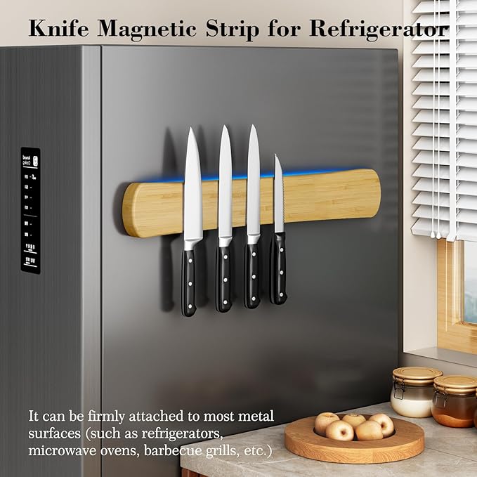 Magnetic Knife Holder for Wall, 18 Inch Large Bamboo Knife Magnetic Strip, Housewarming Gifts for New Home, Kitchen Wall Storage Space Savers, Farmhouse Kitchen Utensil Organizer Essentials