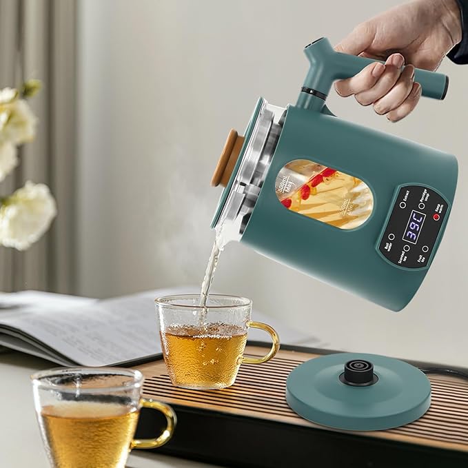 Electric Kettle,Temperature Control Glass Tea Maker LCD Display,Water Boiler & Heater With 360° Swivel Base and 6 Different Kinds of Functions For Coffee,Tea,Milk,Water,Hot Chocolate (Green)