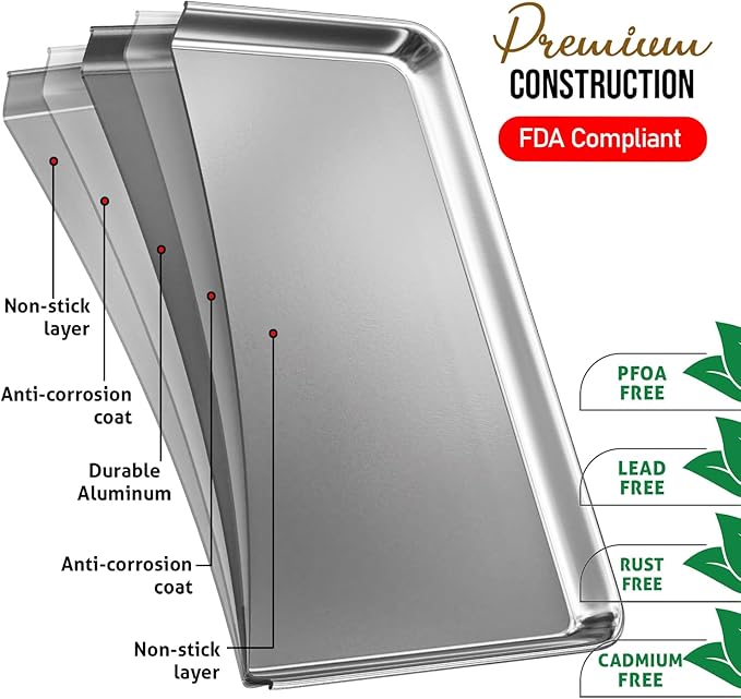 JoyTable Aluminum Baking Sheet Set, 2 Pack Half Sheet Pan, Commercial Quality Cookie Sheets for Baking or Roasting Non-Stick, 18 x 13 Inch Warp Resistant Aluminum Baking Pan