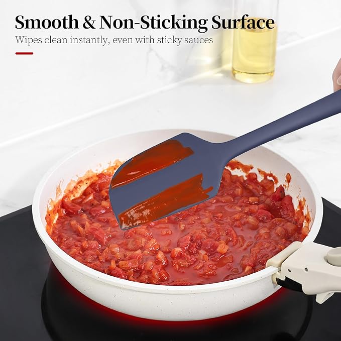 600ºF Heat Resistant Spatulas, High Heat Food Safe Semless Kitchen Silicone Scraper Set for Cooking Baking Mixing Scraping Stirring Nonstick Cookware Pan Bowl (3Pcs,Midniaht Blue)