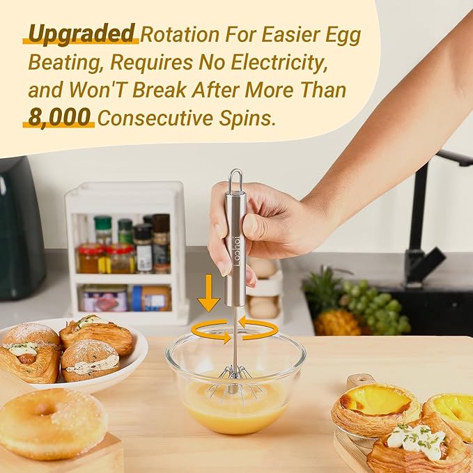 2025 New Upgraded Stainless Steel Semi-Automatic Whisk - Easy to Use Whizzy Whisk,Versatile Wisker Tool for Cooking,Kitchen Essential Egg Beater for Baking,Whisking,Beating & Stirring (10in）