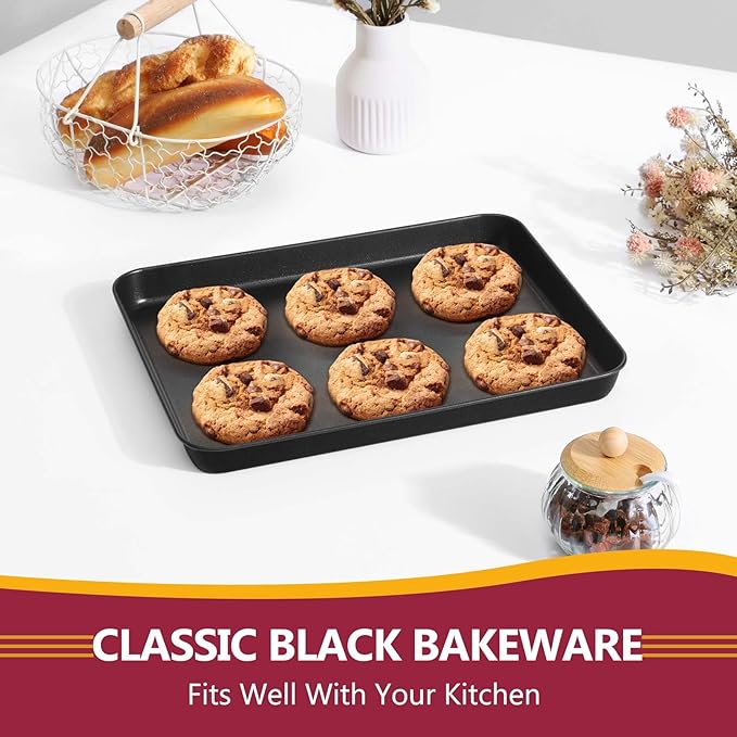 P&P CHEF 10.5 Inch Baking Cookie Sheet Pan, Carbon Steel Oven Tray, Non Stick Bakeware for Cooking Baking Bread Meat Vegetables, Sturdy & Healthy, Easy Clean, 1Pc