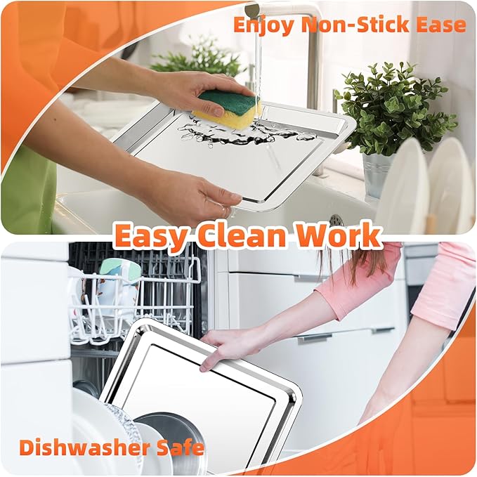 Air Fryer Basket for Oven, 2 Set Oven Air Fryer Basket and Tray with 60 PCS Parchment Papers, DEGOVIN Crisper Tray Non-stick Stainless Steel Air Fry Pans for Convection Oven(15.8" × 11" & 13" × 9.7")