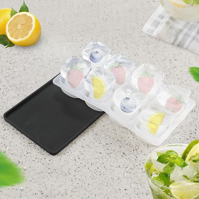 LONGFITE Collapsible Ice Cube Trays 2 Pack Silicone Foldable Folding Large Ice Cube Molds with Lid and Soft Bottom for Easy Release