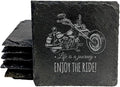 Coast in Style: Rustic Slate Coasters with Motorcycle Design - Square Slate - Set of 4