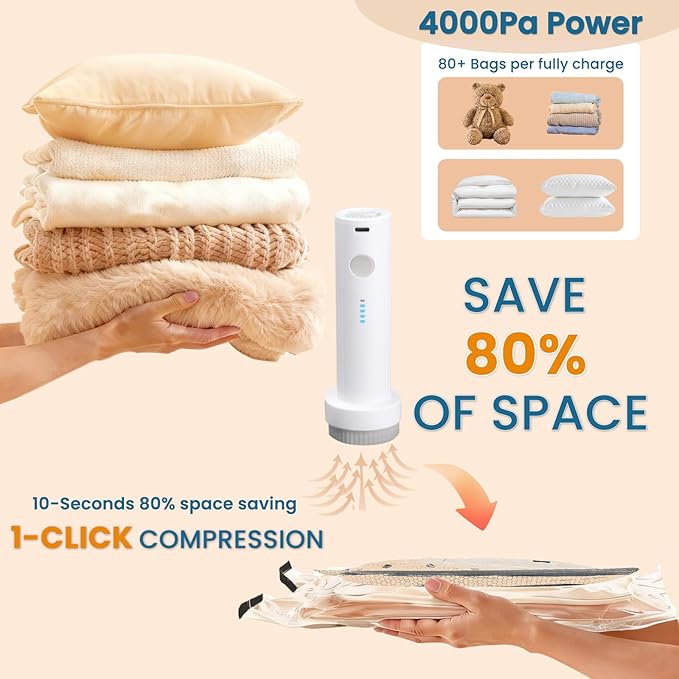 24PCS Vacuum Seal Bags for Clothing with Electric Pump - 8 Small, 8 Medium, 4 Large, 4 Jubom - Space Saver Vacuum Storage Bags for Bedding, Blanket, Pillow, Comforter, Travel, Seasonal Storage