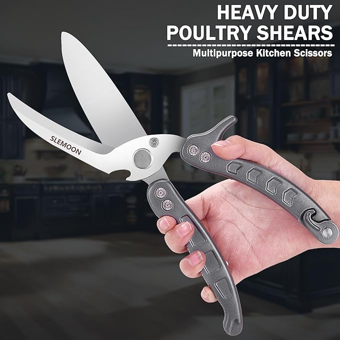 Kitchen Shears Heavy Duty Poultry Shears Meat Cutting Dishwasher Safe and Stainless Food Kitchen Scissors for Chicken Turkey Thanksgiving,Grey