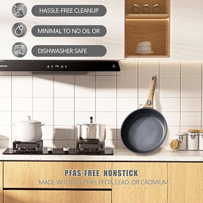 9.5 Inch Non Stick Skillet With Removable Handle, Frying Pan Non Stick Detachable Handle, Oven and Dishwasher Safe Omelette Pan, Egg Frying Pans Cooking Pan For All Cooktops (Granite, Round)