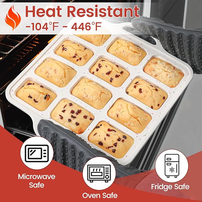 CAKETIME 3 Pack Silicone Bakeware Set, Metal Reinforced Frame Silicone Muffin Pans for Baking Nonstick with Handle,12 & 24 Cup Muffin Pans and 12-Cup Mini Loaf Pan, BPA Free