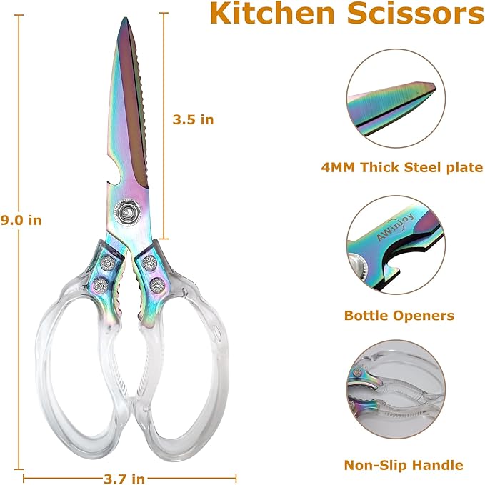 Heavy Duty Sharp Kitchen Scissors, Dishwasher Safe, Cooking Shears for Meat, Chicken, Fish, Poultry, Herb, Bread (Blade Gold)