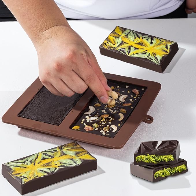 Deep Chocolate Bar Mold Silicone 1 Inch Dubai Pistachio Chocolate Bar Thick Mold for Stuffed Bar, Large Candy Mould for Filling, Brown