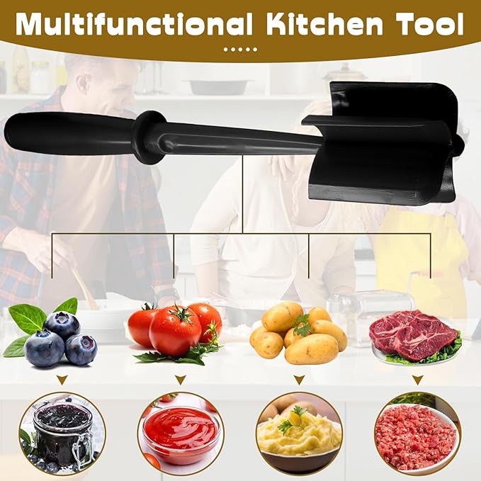 Meat Masher, 5 Curve Blade Hamburger Chopper, Heat Resistant Meat Masher for Ground Beef, Mix and Chop Kitchen Tool, Food Smasher Tool for Hamburger, Beef, Potato, Tomato, Avocado (Black)
