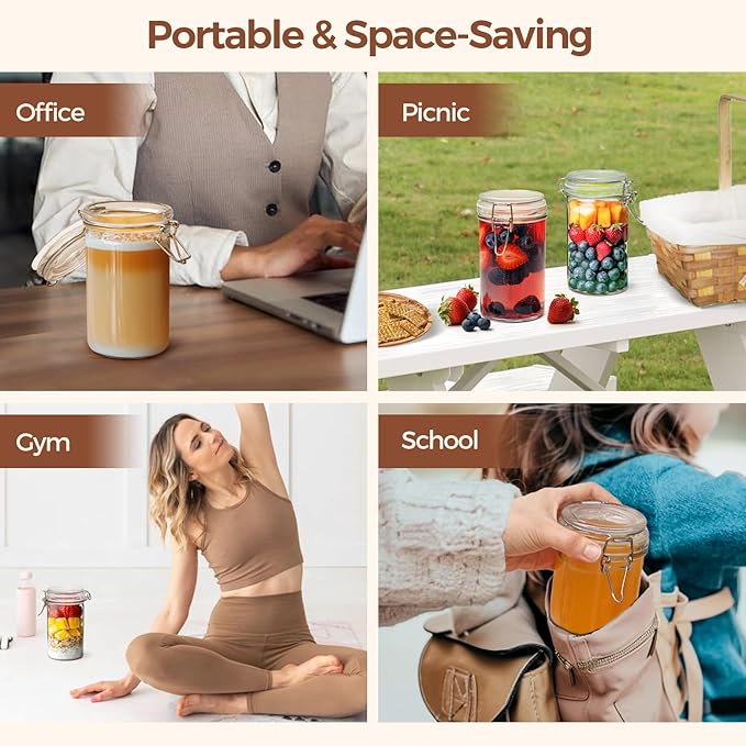ComSaf Glass Jars with Airtight Lid Set of 6，Mason Jars 17 oz with Lids, Pint Jar, Canning Jar, Airtight Canister with Seal Wire Clip Fastening for Vanilla, Pickle, Cookie, Honey
