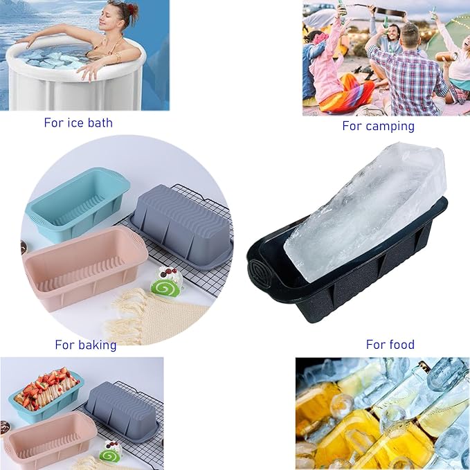 5Pcs Extra Large Ice Block Mold, Silicone Ice Block Molds for Ice Bath Tub, Black Big Ice Cube Molds for Ice Bath, Ice Maker for Cold Plunge or Coolers, Ice Tray Accessories for Ice Bath Chiller