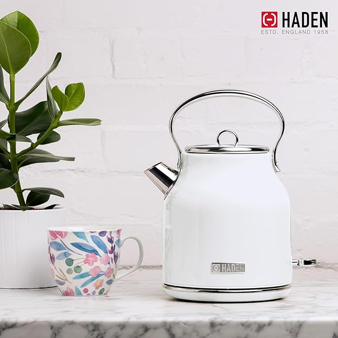 HADEN Coffee Machine, 12 Cup Drip Coffee Maker Bundled with Heritage 1.7 Liter Stainless Steel Electric Kettle, Ivory & Chrome
