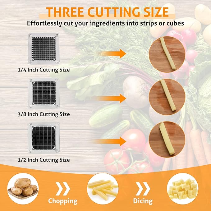 WICHEMI Replacement Chopper Blade 3/8" Stainless Steel Onion Chopper Dicer Blades and Pusher Block for Tomato Dicer French Fry Cutter