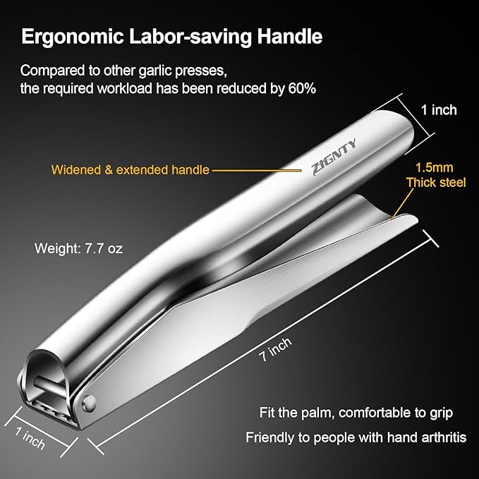 Garlic Press Stainless Steel，Professional Garlic Mincer Tool No Need to Peel，Dual Lever-Assisted Garlic Masher with Large Chamber，High Effective Garlic Crusher & Garlic Presser Dishwasher Safe
