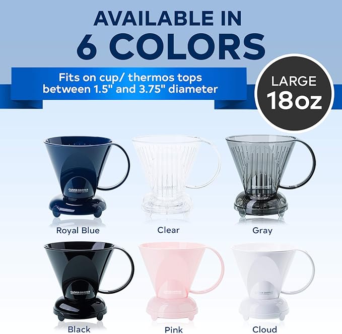 Clever Coffee Dripper and Filters, Large 18 oz (Clear)| Barista's Choice | Safe BPA Free Plastic | Includes 100 Filters