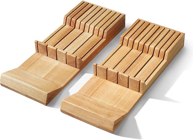 Cook N Home In-Drawer Knife Block Organizer 18-slot, (2pc 9-Slot) Kitchen Knife Cutlery Holder Drawer Storage, Holds up to 18 Knives (Not Included)