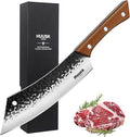 Huusk 7.4 Inch Meat Cleaver for Meat Cutting, Hand-Forged High Carbon Steel Butcher Knife with Sharp Blade & Ergonomic Handle, Professional Butcher Knife for Home Kitchen Cooking