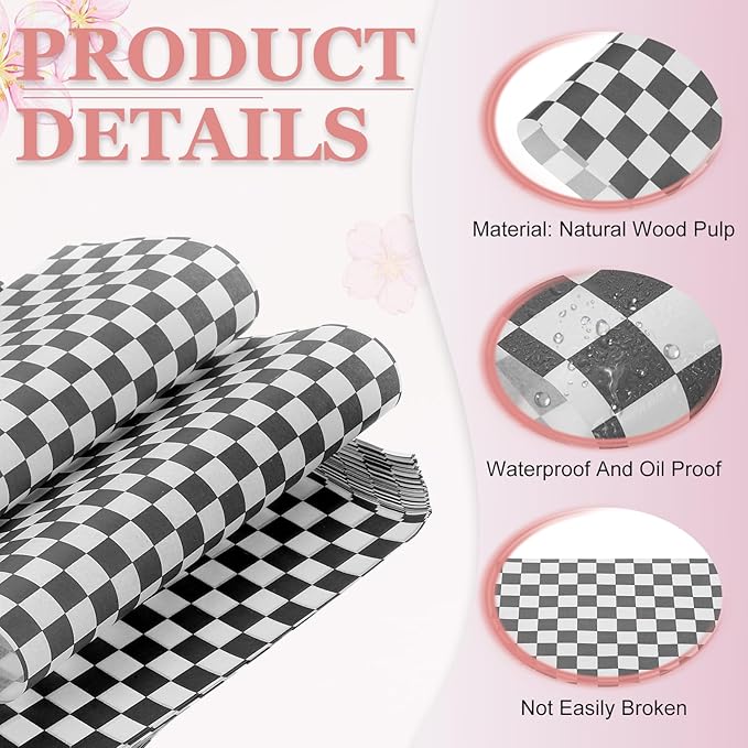 PATIKIL 8.7" x 8.7" Waxed Paper Sheets, 100Pcs Square Pattern Oil-absorbing Dry Food Wrapping Paper for Bakery Coffee Shop Home Baking Kitchen DIY, Black