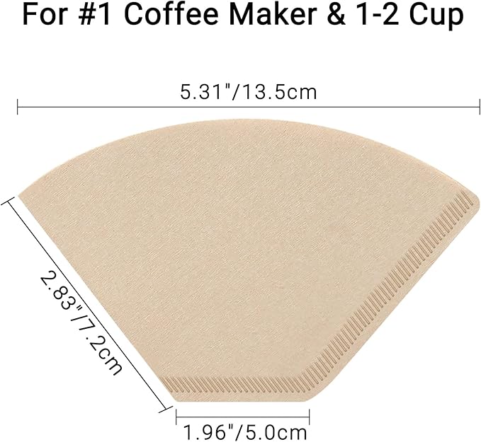 Segarty #1 Coffee Cone Filters, 100 Count Pack Size 1-2 Cup Natural Unbleached Brown Paper Disposable Pour Over Maker Basket Dripper for Most Brewer Machine for Home, Office, Cafetera