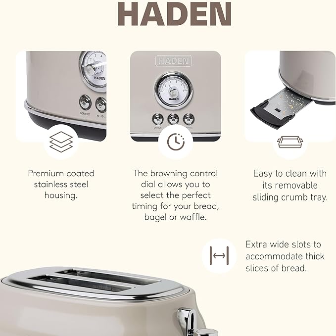 Haden 12 Cup Programmable Drip Coffee Maker Coffee Machine Bundled with Dorset 2 Slice Wide Slot Stainless Steel Toaster, Putty & Chrome