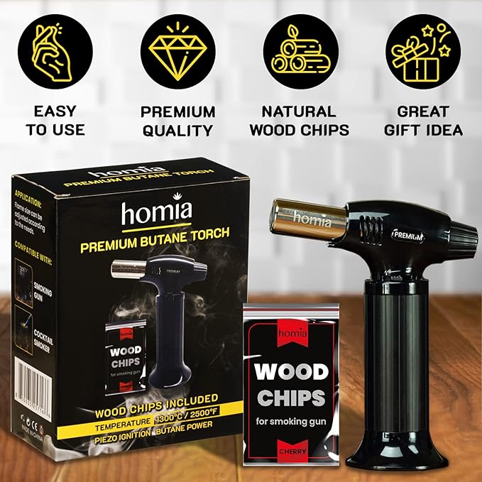 Cocktail Smoker Kit Butane Torch - Premium Quality Wood - Wooden Bar Smoker for Cocktails - Old Fashioned Cocktails, Whiskey or Bourbon, Drinks - Gift for Men