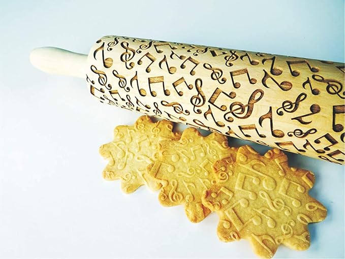 MELODY EMBOSSING ROLLING PIN with NOTES LASER ENGRAVED for EMBOSSED COOKIES GIFT FOR MUSICIAN