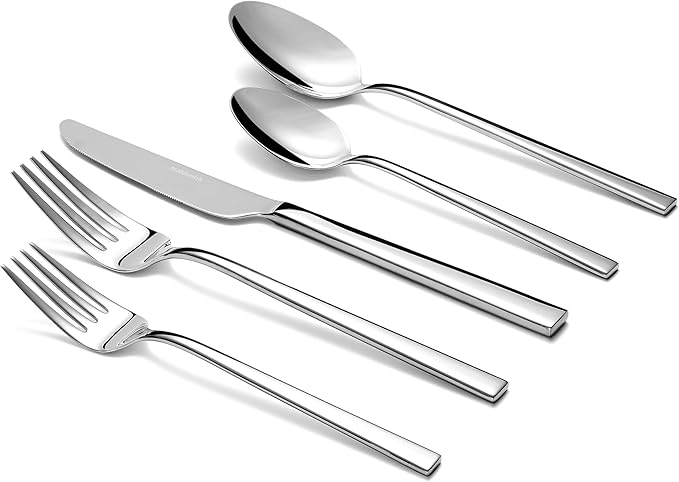 Essen Flatware Set for 4, 20-Piece Silverware Set, Premium 18/10 Stainless Steel Utensils with Mirror Finish, Modern Silverware for Daily Use, Hosting, or Housewarming Gifts