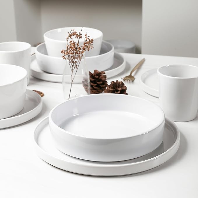 Stone Lain Celina Stoneware Bowl Set, 4-Piece Pasta Bowls for Kitchen, Ceramic Serving for Noodles, Fruit, Cereal, Dinner - Microwave & Dishwasher Safe, White