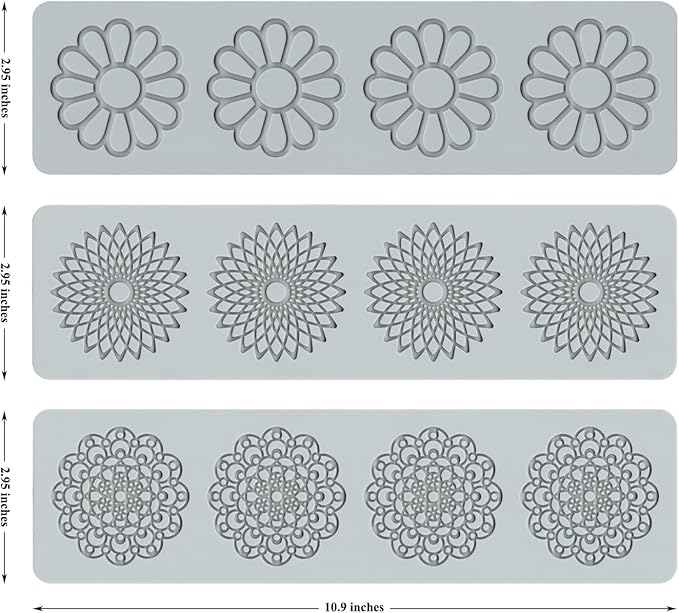 Embossing Lace Fondant Molds, Multi Circle Flowers Lace Mat Wedding Cake Decoration Tool, Rattan Shaped Cupcake Mat Silicone Molds Set of 3