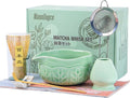 Matcha Whisk Bowl Set, 7PCS All-in-One Japanese Tea Set Includes Matcha Bowl with Spout, Bamboo Whisk (Chasen) with Stand, Scoop, Sifter, Complete Kit for Ceremony, Gift for Matcha Tea Lovers（Green)
