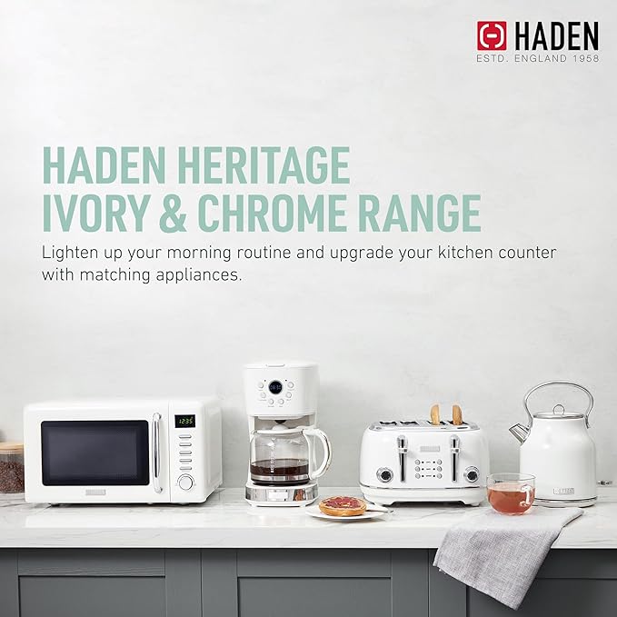HADEN Coffee Machine, 12 Cup Drip Coffee Maker Bundled with Heritage 1.7 Liter Stainless Steel Electric Kettle, Ivory & Chrome