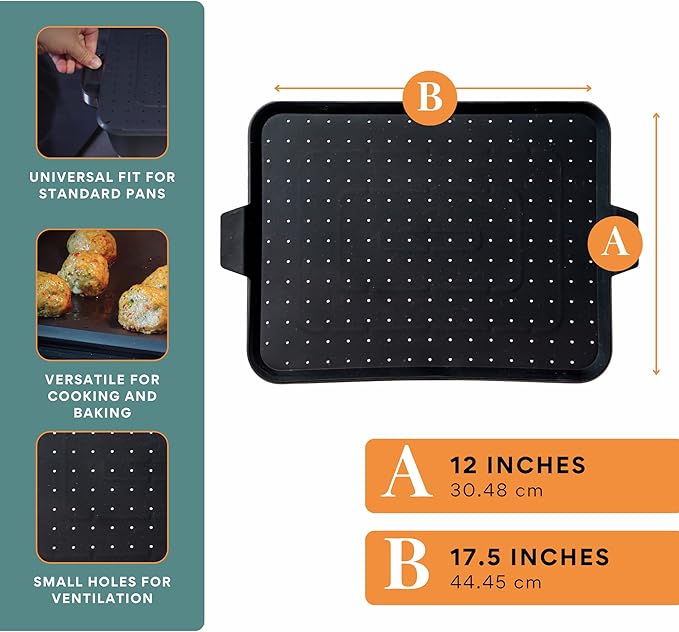 Baking & Frying Pan Splatter Screen Beckon Ware | USA Brand | 17.5 x 12 Inch Black, Multi-Use Silicone Baking Rack for Oven, and Stove – Grease Splash Guard, Baking Supplies, Pastry Sheet