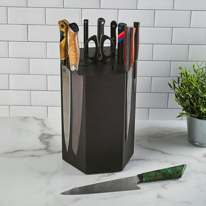 360KnifeBlock® MAX (black) ROTATING Magnetic Knife Block - MAX 12" tall with an array top slots SeriousEats/Food&Wine/ATK BEST Universal Knife Block - handmade in Washington