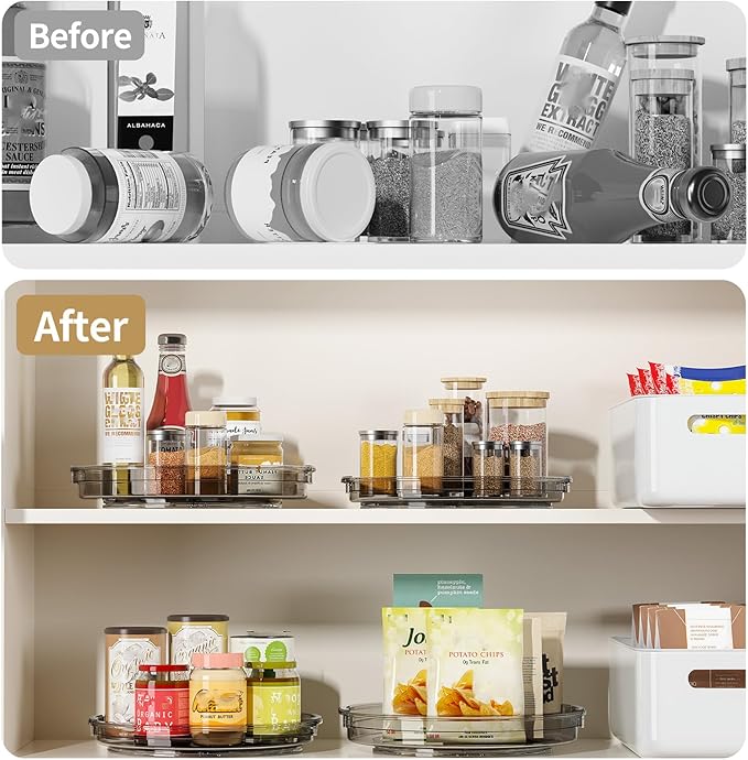 LAMU 2 Pack Lazy Susan Turntable Organizer for Cabinet, 10.6'' 9.25'' Condiment Organizer for Refrigerator, Kitchen Pantry, Medicine Cabinet Organizer, Spices Rack Organization, Bathroom, Grey
