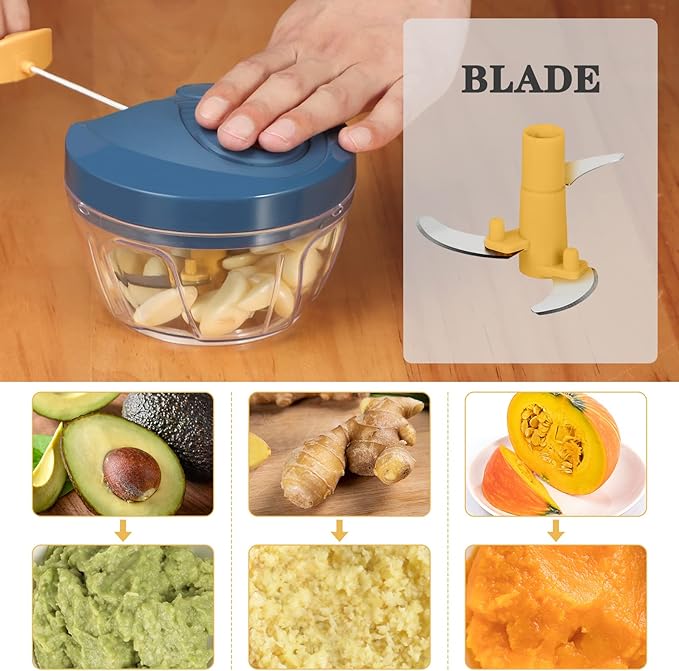 Cambom Manual Food Chopper Vegetable Cutter, Hand String Vegetable Chopper Onions Cutter for Vegetable Fruits Nuts BPA Free Food Safe Material, 550ml Yellow