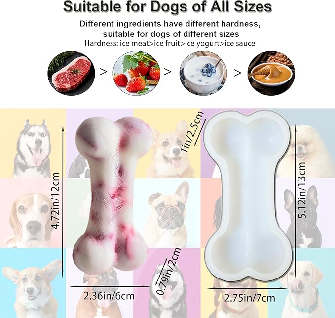 5IN Big Bone Dog Cat Treat Molds 2 Pack, DIY Flavors for Puppy. Food Safe Silicone for Oven. Large Ice Cube Mold for Pet Chew, Cooling. Pets Birthday Cake Baking. Fun Gift for Dog Lover
