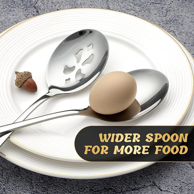 8 Piece Stainless Steel Serving Spoon Set - 4 Large, 4 Slotted,Dishwasher Safe,10-Inch, for Parties/Kitchen/Buffet/Catering