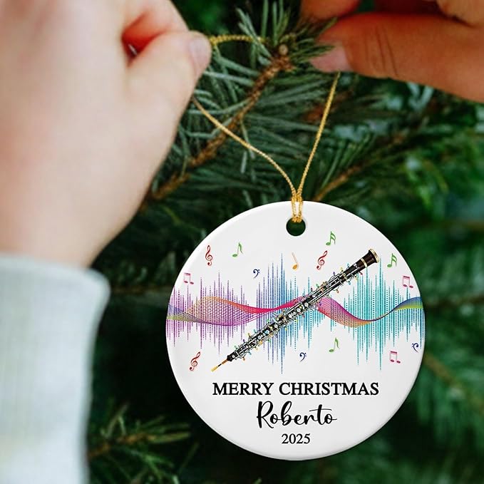 Personalized Oboe Instrument Ceramic Ornament, Customized Text Year Name Oboist/Oboe Musical Player Christmas Ornaments Gift for Women Men Friends Kids, Oboes Musical Lover Appreciation Ornament