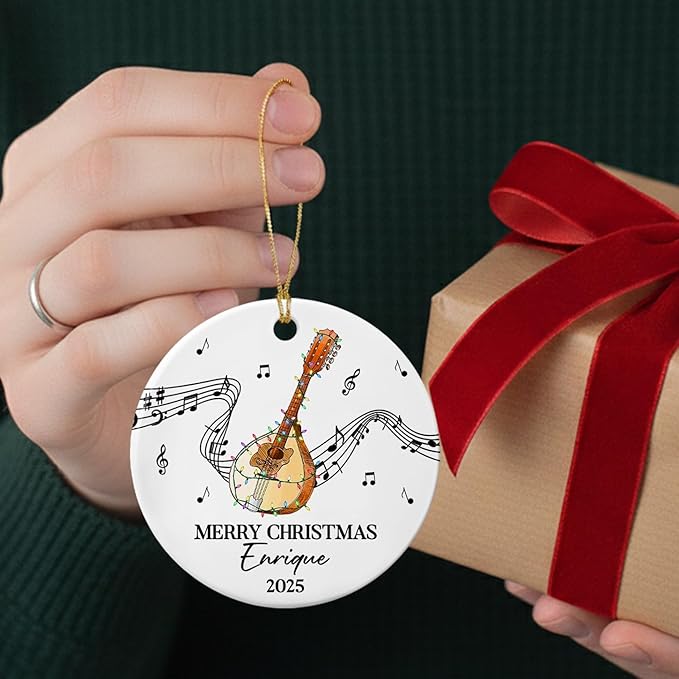 Unique Mandolin Ceramic Christmas Tree Ornament, Customized Year Text Name Keepsake Xmas Ornaments Gift for Mandolin Player Mandolinist Women Men, Personalized Mandolins Instrument Ceramic Ornament