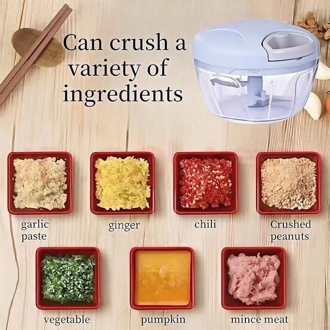 Manual Food Processor Vegetable Chopper, Portable Hand Pull String Garlic Mincer Onion Cutter for Veggies, Suitable for Vegetables, Ginger, Garlic, Fruits, Onion, Potato, Salad (Blue 500 ml)