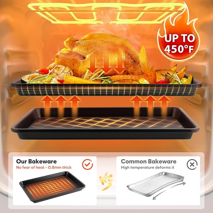 Quarter Sheet Pan 12.8x9, Cookie Sheets for Baking 0.8mm Thick Non Stick Baking Sheets for Oven Heavy Duty Baking Trays