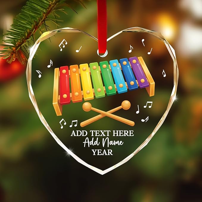 Personalized Xylophone Player Christmas Glass Ornament, Custom Text Name & Year Xylophone Xmas Ornament, Xylophonist Christmas Tree Hanging Ornaments 2025, Gift for Men Women Instrument Lover