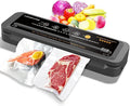 MegaWise Food Vacuum Sealer Machine – High-Power 80kPa Suction, One-Touch Operation, Built-in Cutter – Works with All Food Types, Includes Bags & Hose (Black), Keeps Food Fresh 5x Longer