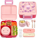 Bento Lunch Box for Kids with 8oz Soup Thermo,Leak-Proof Lunch Containers with 5 Compartment,Thermo Food Jar Food Containers for School (Pink-Jellyfish)