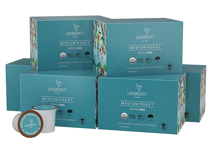 Lifeboost Medium Roast Low Acid Coffee K Cups - Single Origin Mold Free Non-GMO Organic Coffee Pods - Compatible with Keurig & Keurig 2 Machines - 10 Count (Pack of 2)